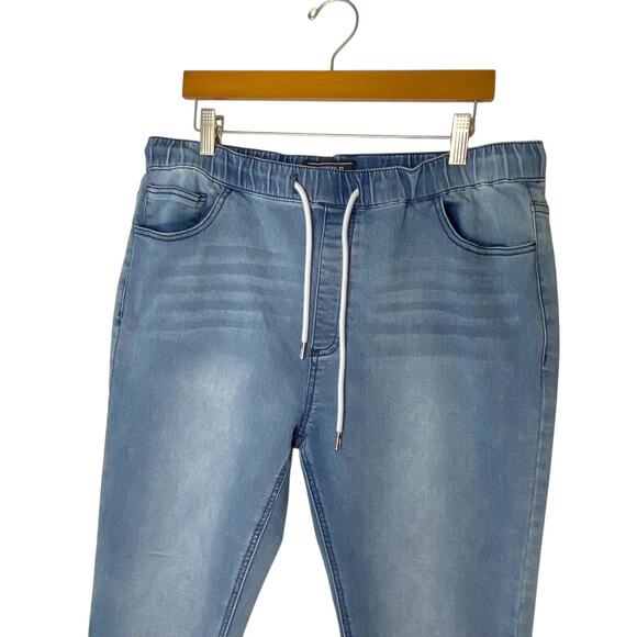 Forever 21 Mens Large Blue Stretch Joggers Comfort Athleisure Denim Look - Picture 3 of 14